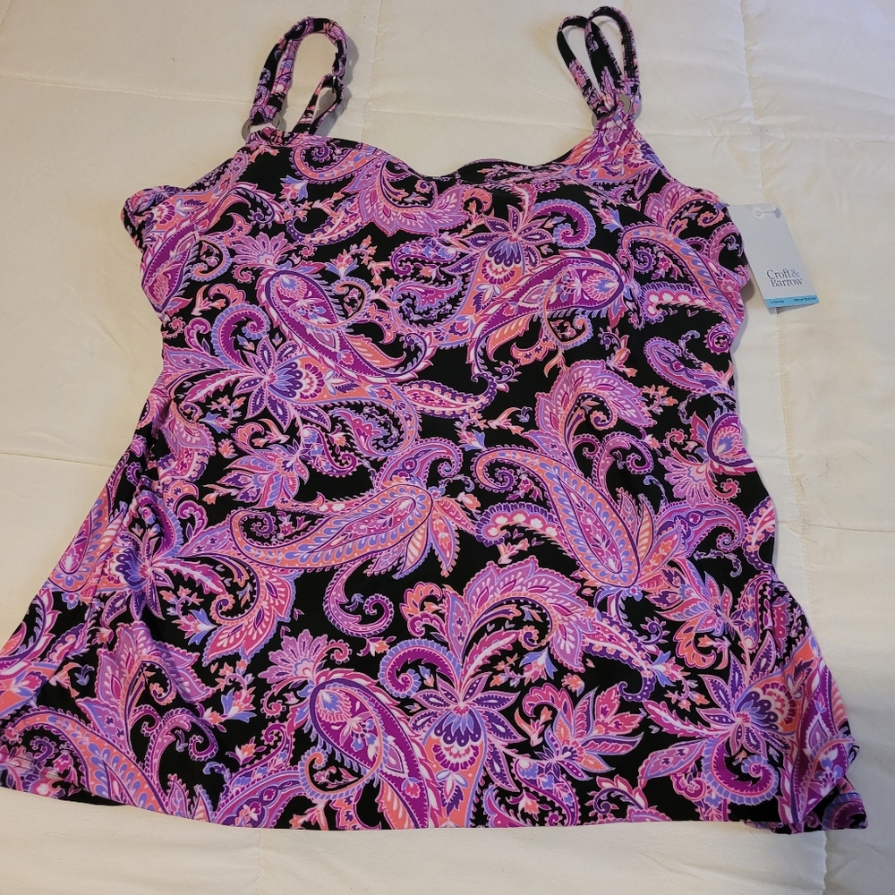 Croft & Barrow tankini top, pink paisley, L